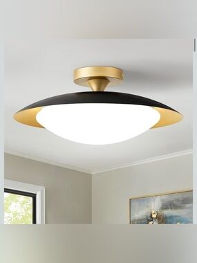 ZUYURT Small Dimmable Mid Century Modern Ceiling Light,5CCT LED Black/Gold